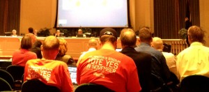 A pair of proponents of the city's baseball plan await a decision from Wilmington City Council Tuesday night . (Port City Daily photo/BEN BROWN)