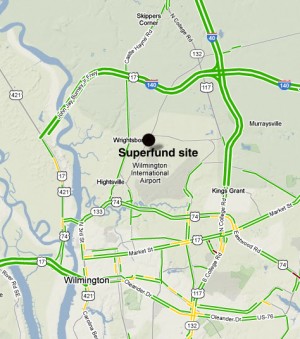 The 1,500-square-foot burn pit was near the center of a four-acre plot next to Wilmington International Airport.