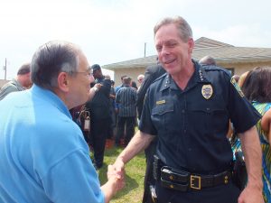 Wilmington Police Chief Ralph Evangelous at the Hillcrest public housing community in June, when he and local clergy called for a 'cease fire.' Photo by Christina Haley. 