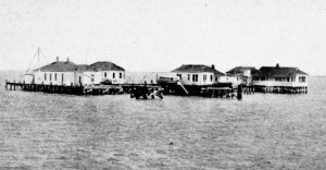 The old quarantine station when still in service in this image, date unspecified, from the New Hanover County Public Library Digital Archives. 