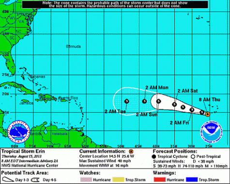 Tropical Storm Erin. Photo courtesy of NOAA.
