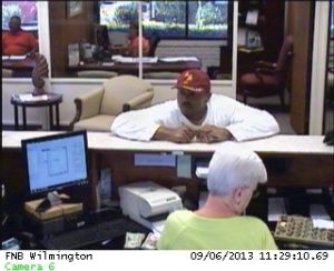 Police released surveillance images of the NewBridge Bank robbery in September 2013. Photo provided by the Wilmington Police Department.