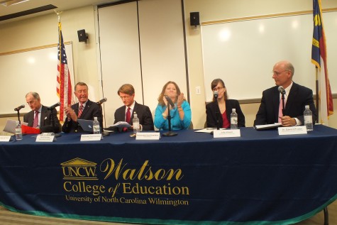 In 2013, N.C. lawmakers and local and state education officials debated a host of hot topics during a forum on public schools at UNCW's Watson School of Education. Photo by Hilary Snow.