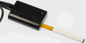 Easily confused with traditional cigarettes, e-cigarettes, or electronic cigarettes, are battery-powered devices that need to be charged prior to use. Image courtesy U.S. FDA.