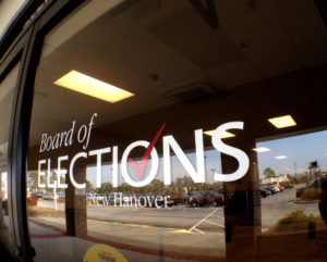 The New Hanover County Board of Elections office is in Suite 38 at 230 Government Center Drive, Wilmington.