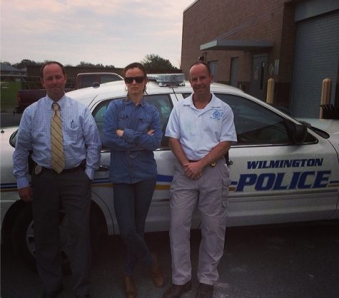 A photo on Juliette Lewis's Twitter account shows the actress meeting earlier this week with Detective Lee Odham (left) and Capt. Jeff Allsbrook of the Wilmington Police Department. 'Playing a detective so I'm hanging with detectives...' Lewis tweeted, referring to her role on 'Secrets & Lies,' filming for which is now underway.