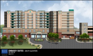Rendering of the Embassy Suites planned for downtown, next to the Wilmington Convention Center. Click to enlarge.