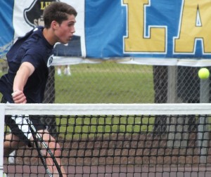 Tristan (pictured) and Tyler cruised to an 8-3 win in doubles on Tuesday. Photo by Joe Catenacci