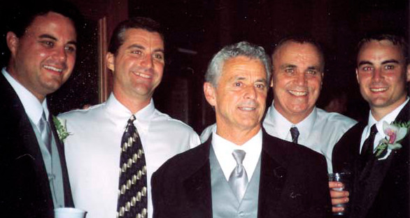 l-r, Arizona coach Sean Miller, Tim Miller (John's brother), John Miller, Joe Miller, Dayton coach Archie Miller. Photo courtesy- New Castle News (www.ncnewsonline.com) 