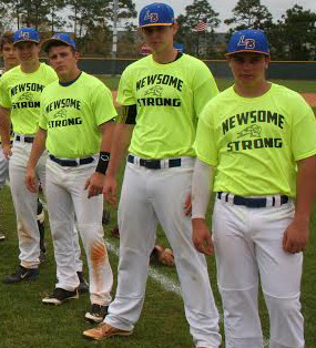 Laney baseball, along with the three other NHC schools wore special uniforms in memory of Alex Newsome following his death. Photo by- Lee Wagner. 