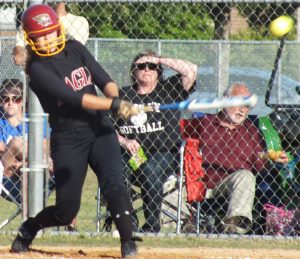 Bailey Williams lines a line drive RBI single for Ashley. Photo by Joe Catenacci 
