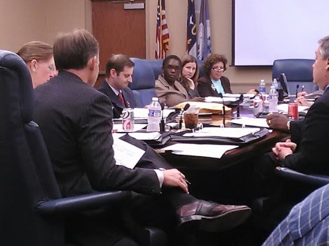 Commissioner Brian Berger, pictured third from left, was in attendance for Thursday's agenda review session--his first board meeting since his arrest last December on impaired driving charges. Photo by Jonathan Spiers.