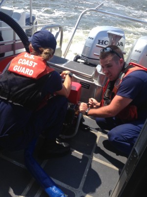 Ten people were rescued Thursday from a pontoon boat taking on water near Bald Head Island. Photo provided by the U.S. Coast Guard.
