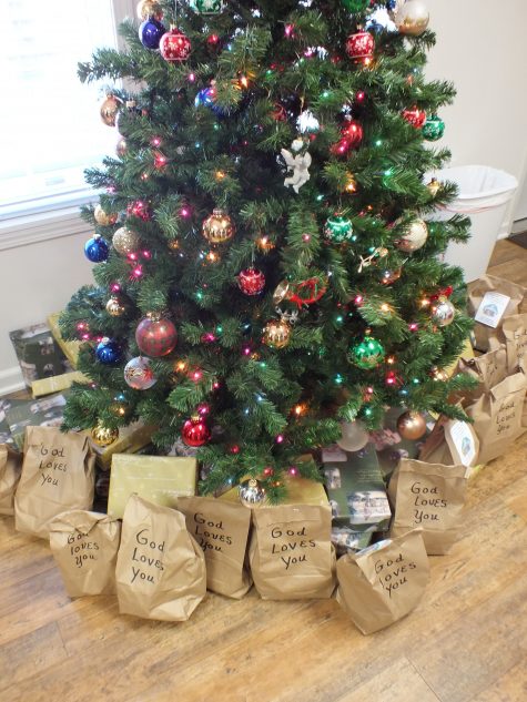 A Christmas tree and lots of care packages awaited a cargo ship crew that arrived at the Port of Wilmington Friday. Photos courtesy Hilary Snow.