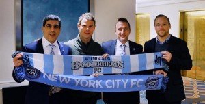 Hammerheads Head Coach Carson Potter, middle left, and General Manager Jason Arnold, right, announced the organizations partnership on Friday. Photo courtesy- Wilmington Hammerheads FC