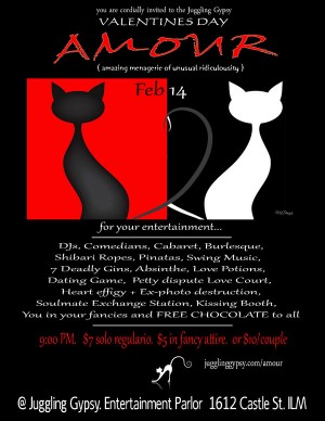 The Juggling Gypsy offers up a raucous night in honor of Valentine's Day with "AMOUR." Image courtesy The Juggling Gypsy.