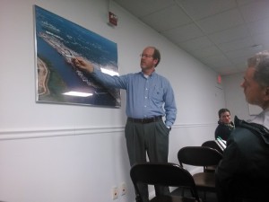 Mark Blake, director of engineering and maintenance for the N.C. State Ports Authority, points out the planned location for the wood pellet domes. The map at the top of this story shows a bird's-eye view.