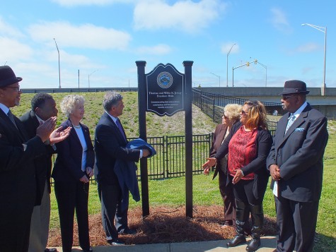 Members of the Wilmington community, including city council members, Mayor Bill Saffo, and the daughter of Thomas and Willie Jervay, gathered for a ceremony Friday to name a walk and plaza on N. Fourth St. in honor of the couple's fight for civil rights. Photos by Hilary Snow.