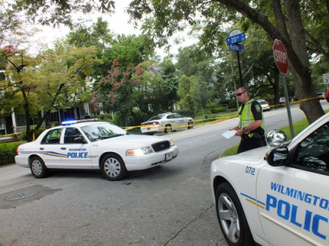 Police cars block the area of Market and streets. Photo by Christina Haley, Port City Daily
