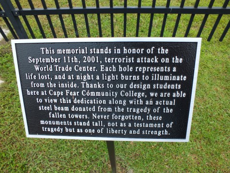 CFCC president Dr. Amanda Lee unveiled a plaque Friday to explain the college's 9/11 memorial's creation and significance.