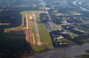 Cape Fear Regional Jetport is located off Long Beach Road in the Oak Island area. Arial photo from Google Maps.
