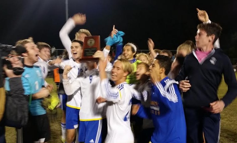Laney celebrates following its 1-0 result on Tuesday night. 