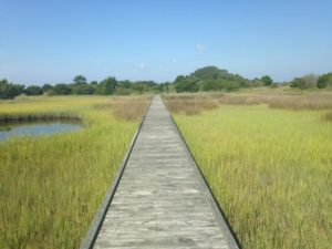 The boardwalk over the salt marsh along Fort Fisher State Recreation Area's Basin Trail. Photo courtesy of Fort Fisher State Recreation Area.