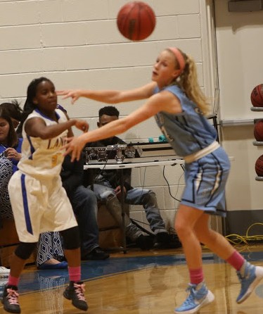 Jayda Malone, left, helped Laney grab a big conference win on Friday. Photo courtesy- Rodney Williams