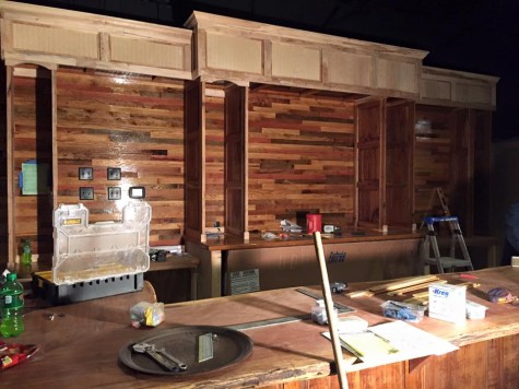 The bar at the Front Porch was handcrafted by local Daniel Butler, known for his 3-D style shaped from reclaimed wood.
