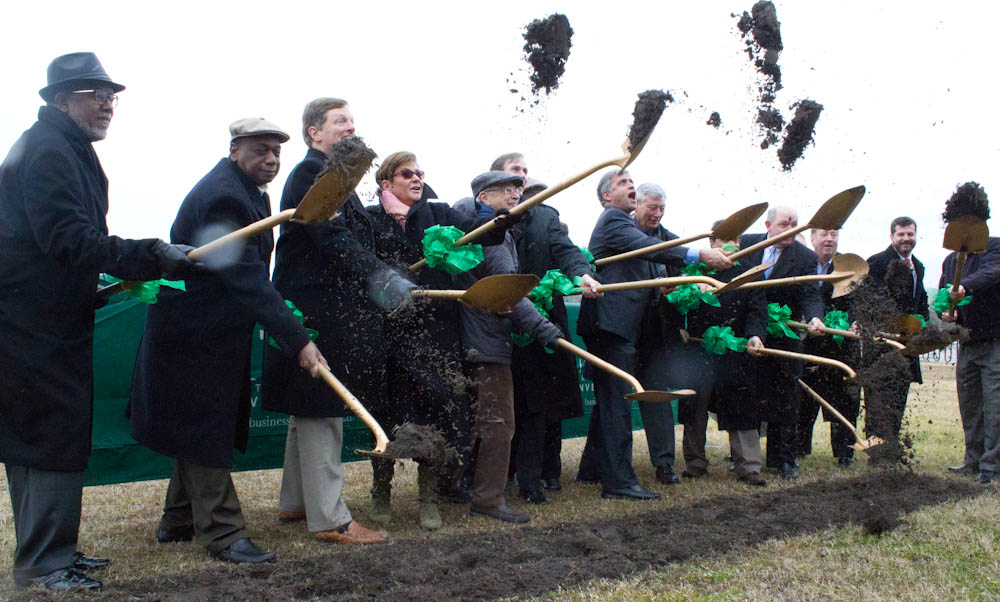 City and hotel officials at the groundbreaking of the convention center hotel. Photo by Hannah Leyva.