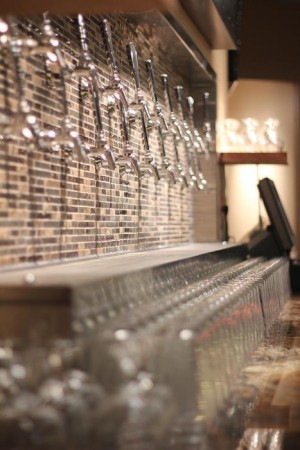 The upstairs bar, with adjoining patio, includes 19 craft beers from a custom-made tap system.