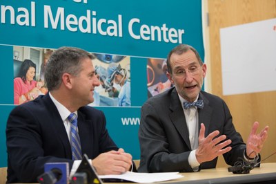 Dr. Joseph Pino of NHRMC and UNC School of Medicine's Dr. William Roper announce the opening this week of a satellite campus at the hospital. Photo courtesy UNC School of Medicine.