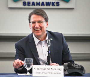 North Carolina Gov. Pat McCrory was at UNCW Wednesday to talk about the Connect NC bond on the March 15 primary election ballot. Photo by Hannah Leyva.