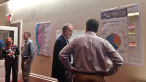 "Listening stations" at the public input meeting for the proposed downtown municipal service district. Photo by Hannah Leyva.