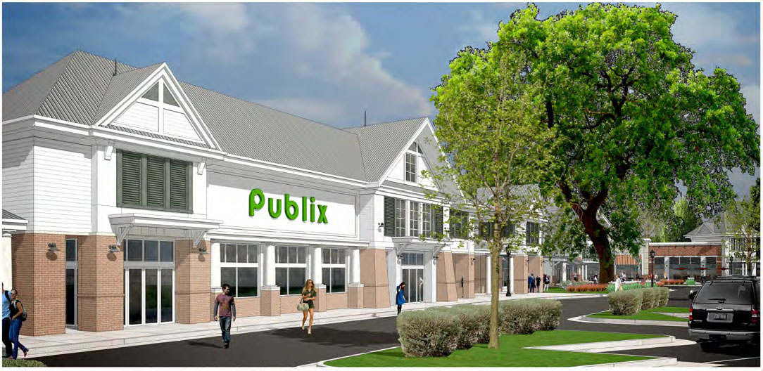 Anchored by a Publix grocery store, the Ogden Marketplace is set to open by summer. Courtesy images.