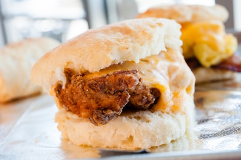 Savory offerings range from fried chicken biscuits to a faux bacon biscuit stuffed with fried eggplant.