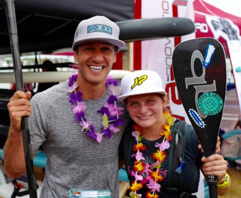 Chris Curry, left, of Wrightsville Beach and Maddie Miller were both champions in the 7-mile flatwater competition. Photo courtesy- Sara Butler. 