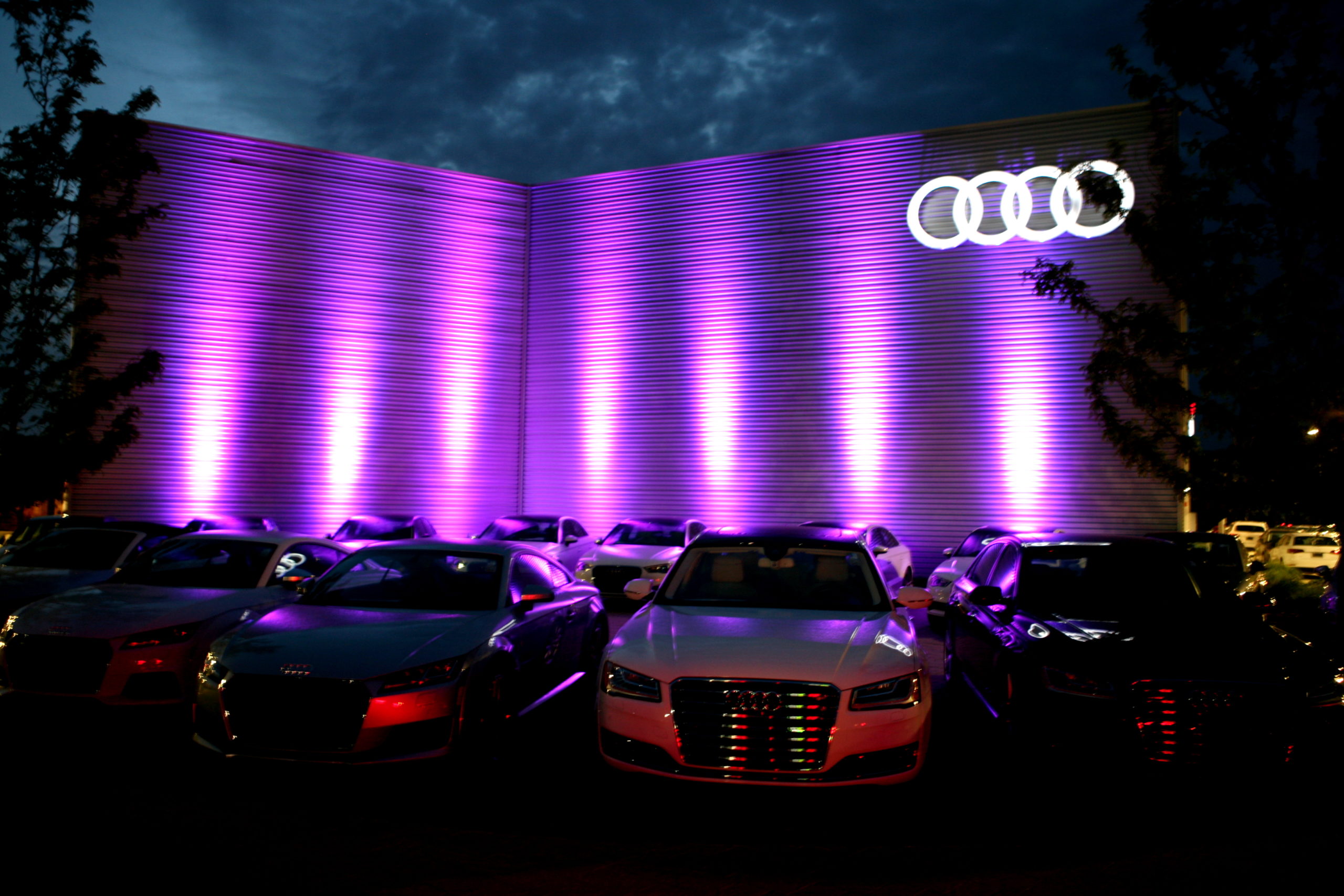Audi Cape Fear will remained bathed in purple light through Sunday in honor of Prince. Photo by Dave Cain of The Cain Gallery.