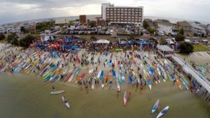 Stand up paddlers get ready near the Blockade Runner Resort. Photo courtesy of Peter Newman and Aerial Images ILM.
