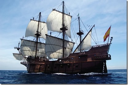 Replica Spanish tall ship El Galeon reached Wilmington waters as scheduled Tuesday morning, en route from Charleston, South Carolina. Courtesy photo. 