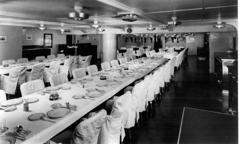 Using photographs such as this one from 1941, contractors recreated the Battleships original Officers Wardroom, once designated as a dining and lounge area for high-ranking servicemen. Courtesy photos.