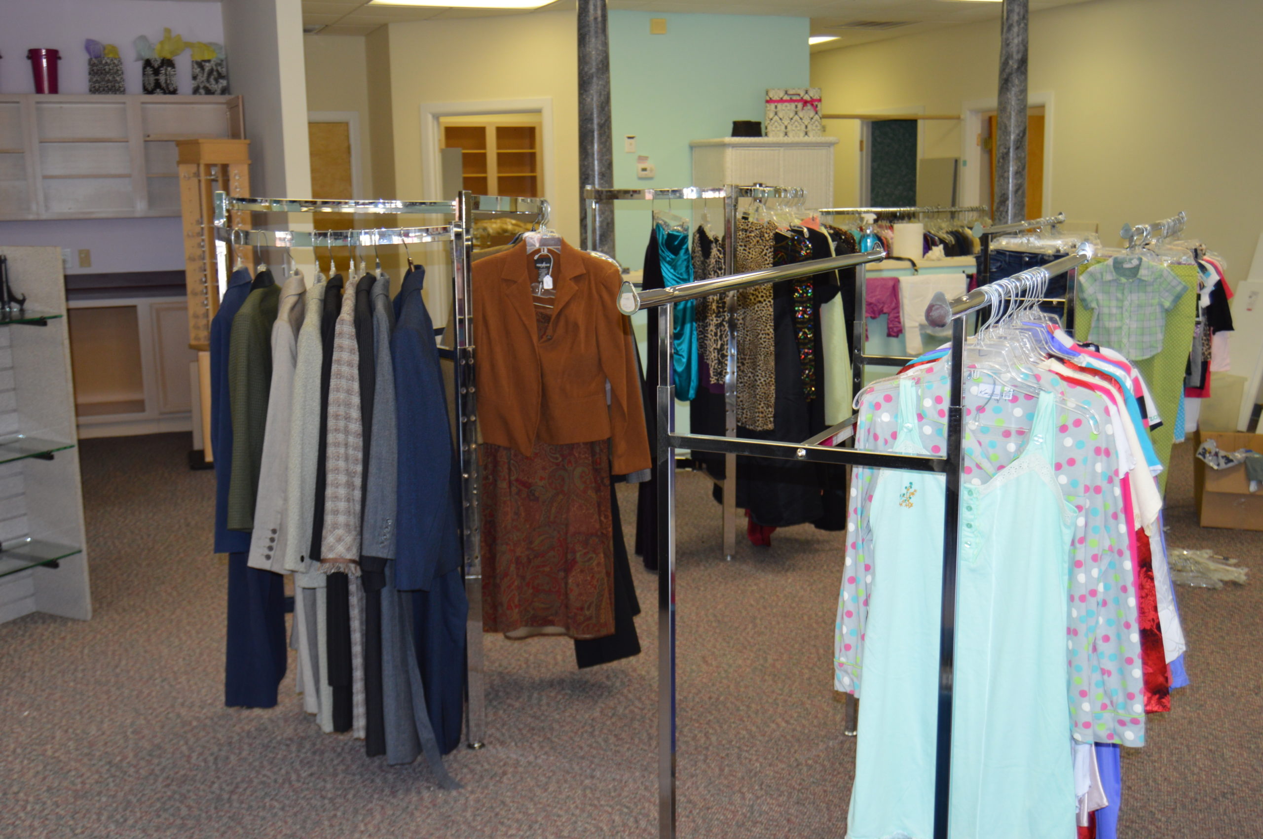 Racks are being filled and shelves stacked in advance of CIS' newest thrift shop, set to open in Leland on July 6. Courtesy photo.