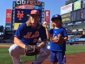 Ashtin Gerberg, right, meets Noah Syndergaard. Photo courtesy- Aaron Gerberg.
