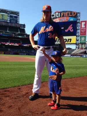 "Mini-Thor" meets his favorite super hero, New York Mets pitcher Noah Syndergaard.