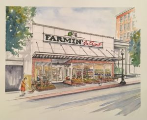An artist rendering shows the planned storefront of the new Farmin' shop set to open on Front Street later this summer. Courtesy images.