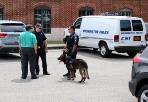K9 Unit on the scene of a bank robbery on Monday.