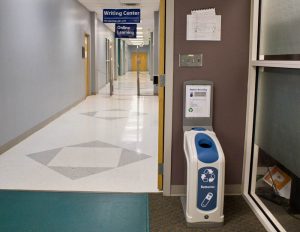 Battery recycling bin at CFCC's downtown library.