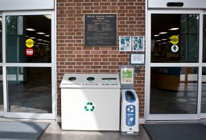 Battery recycling bin at UNCW's Randall Library. Photo by Hannah Leyva.