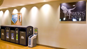 Battery recycling bin at UNCW's Fisher University Union. Photo by Hannah Leyva.