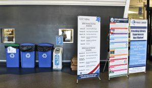 Battery recycling bin at New Hanover County's Northeast Library. Photo by Hannah Leyva.